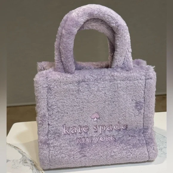 Kate Spade Ellie Faux Fur Shearling Small Tote, Violet Mist NWT